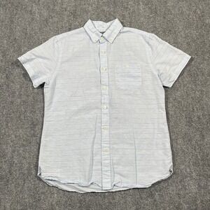 Todd Snyder Shirt Mens Medium Blue Striped Linen Blend‎ Short Sleeve Button Down
